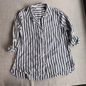 Everly- linen blend stripped button down.